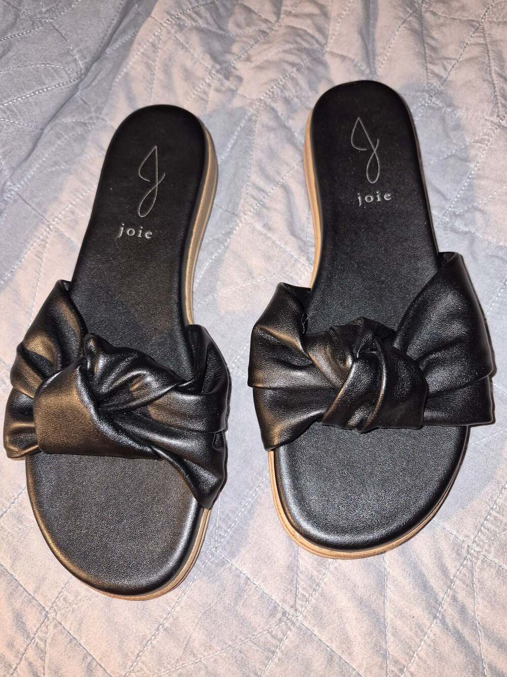 Joie Black Leather Knot Detail Slide Sandals